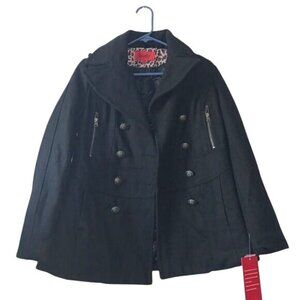 Excelled Womens Black Cape Coat Size S Polyester & Wool Blend